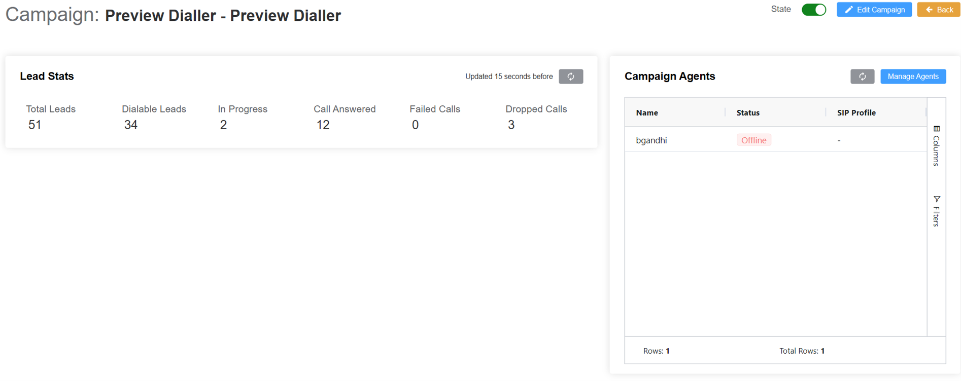 Broadcast Dialer Campaign Interface